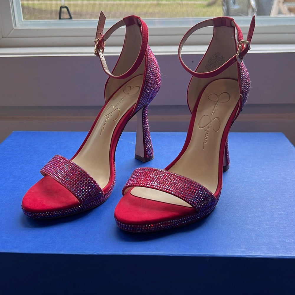 Jessica Simpson pink rhinestone 3” high heel, size 6m